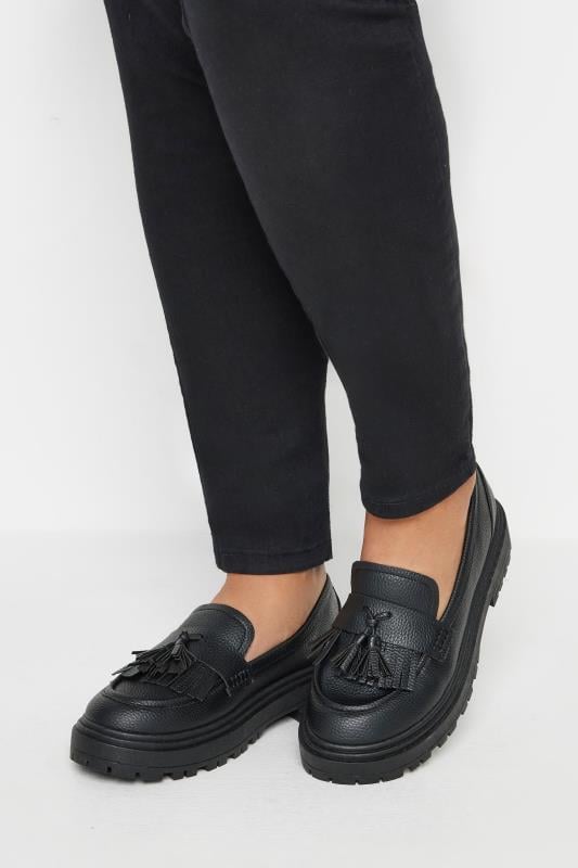 evans Yours Black Faux Leather Tassel Loafers In Extra Wide EEE Fit