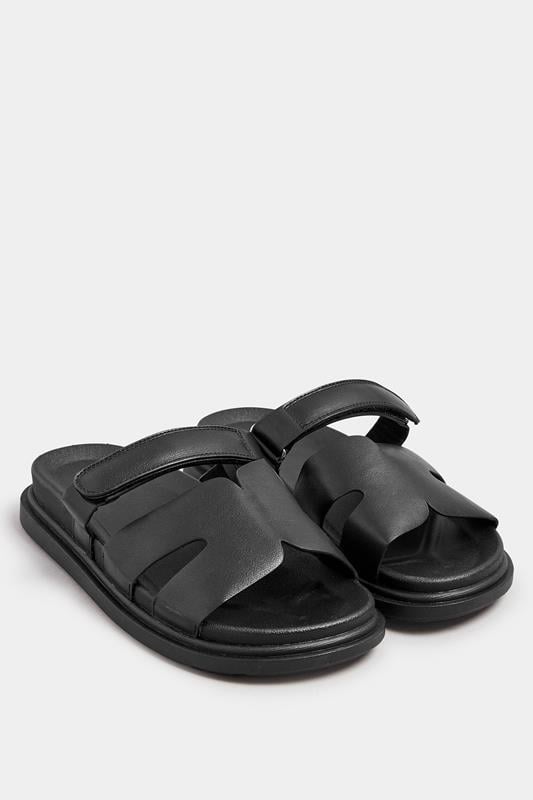 Evans Yours Black Faux Leather Velcro Strap Sandals In Extra Wide EEE Fit