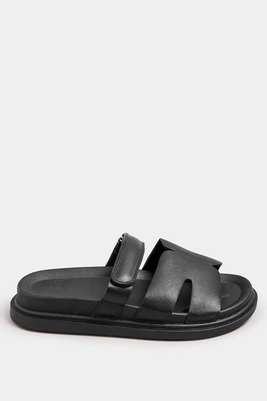 Evans Yours Black Faux Leather Velcro Strap Sandals In Extra Wide EEE Fit