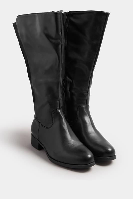 Evans Yours Black Faux Leather Wide Calf Knee High Boots In Extra Wide EEE Fit