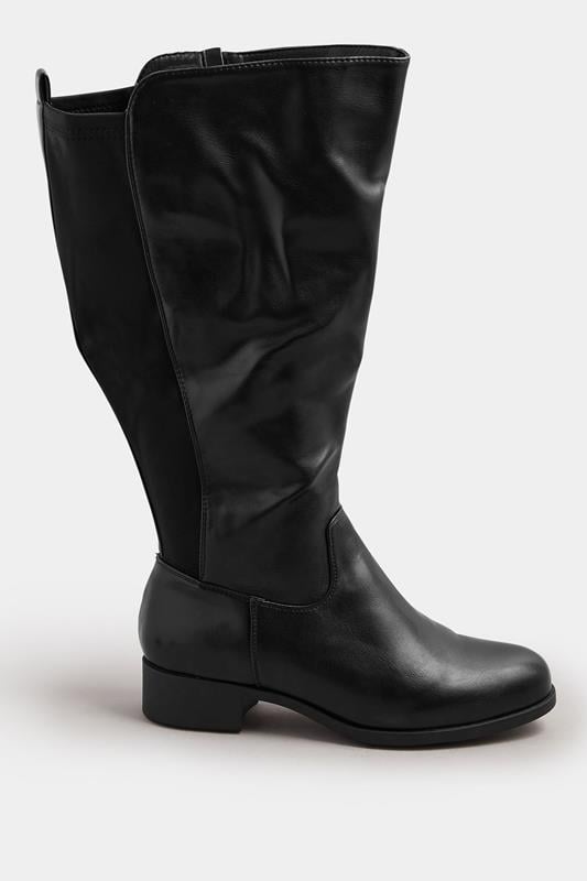 Evans Yours Black Faux Leather Wide Calf Knee High Boots In Extra Wide EEE Fit