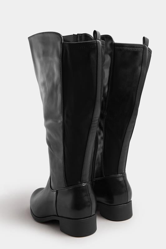 Evans Yours Black Faux Leather Wide Calf Knee High Boots In Extra Wide EEE Fit