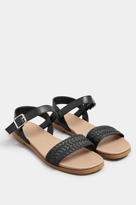 Evans Yours Black Faux Leather Woven Sandals In Extra Wide EEE Fit