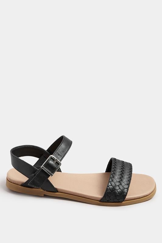 Evans Yours Black Faux Leather Woven Sandals In Extra Wide EEE Fit