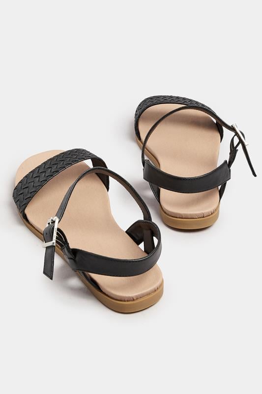Evans Yours Black Faux Leather Woven Sandals In Extra Wide EEE Fit