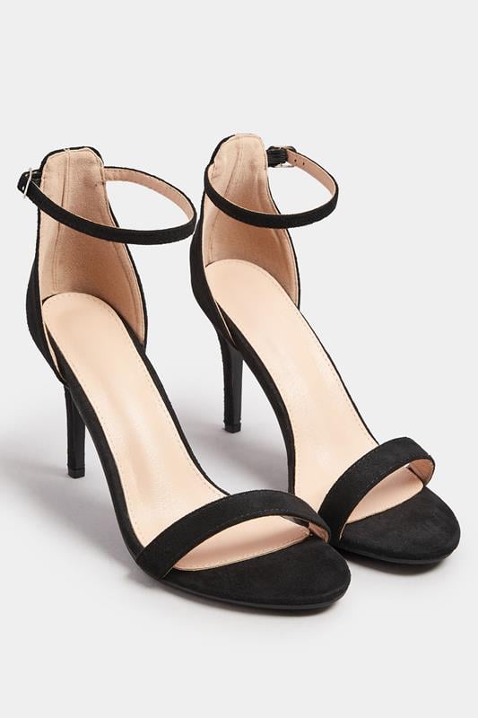 Evans Yours Black Faux Suede Ankle Strap Heels In Wide E Fit