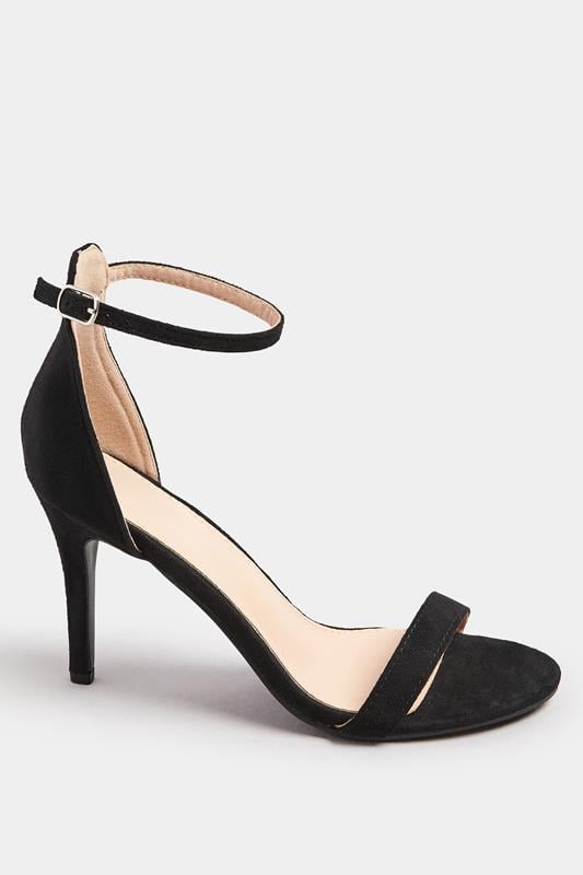 Evans Yours Black Faux Suede Ankle Strap Heels In Wide E Fit