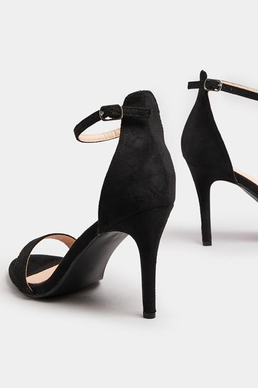 Evans Yours Black Faux Suede Ankle Strap Heels In Wide E Fit
