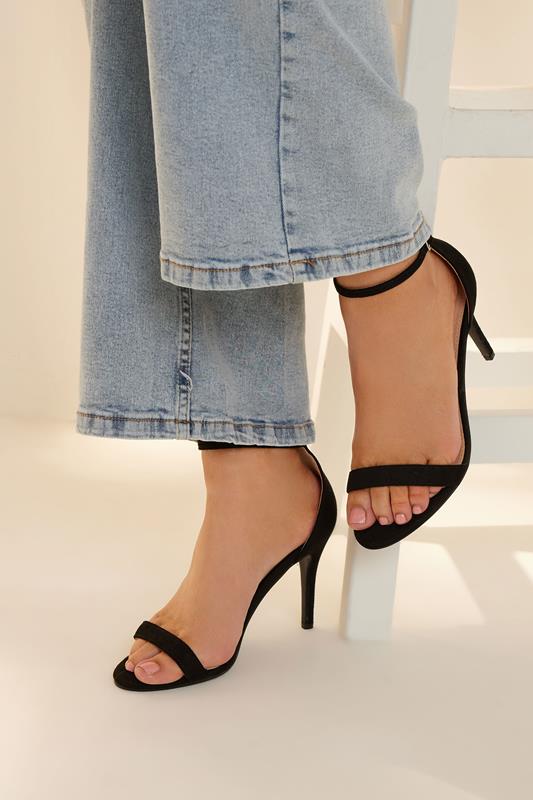 evans Yours Black Faux Suede Ankle Strap Heels In Wide E Fit