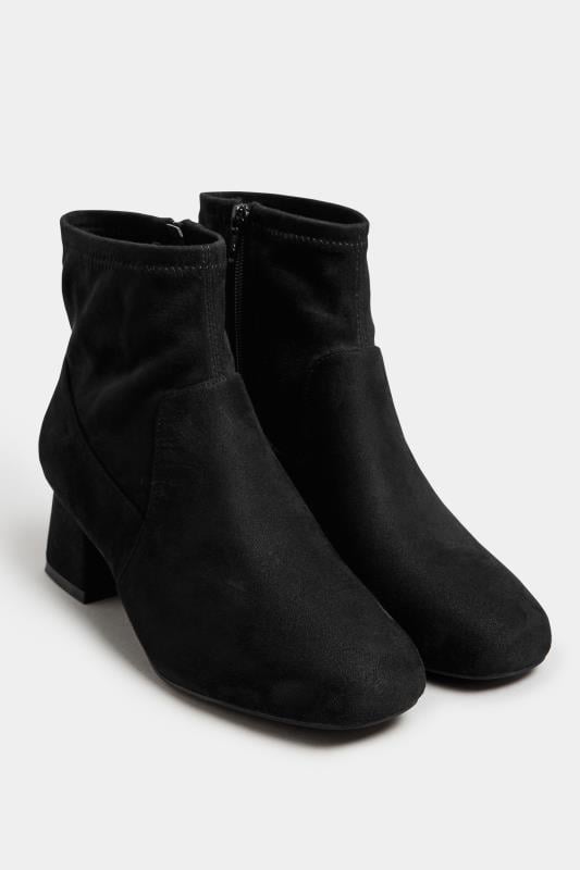 Evans Yours Black Faux Suede Block Heel Boots In Extra Wide EEE Fit