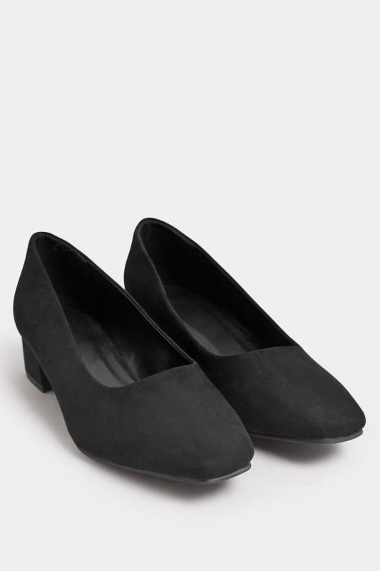 Evans Yours Black Faux Suede Block Heel Court Shoe In Extra Wide EEE Fit
