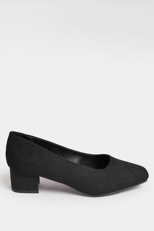 Evans Yours Black Faux Suede Block Heel Court Shoe In Extra Wide EEE Fit