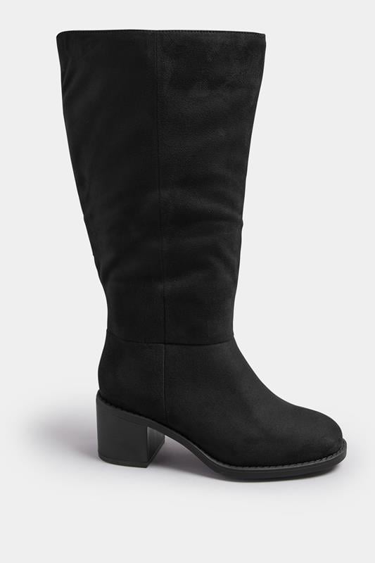 Evans Yours Black Faux Suede Block Heel Knee High Boots In Wide E Fit & Extra Wide EEE Fit