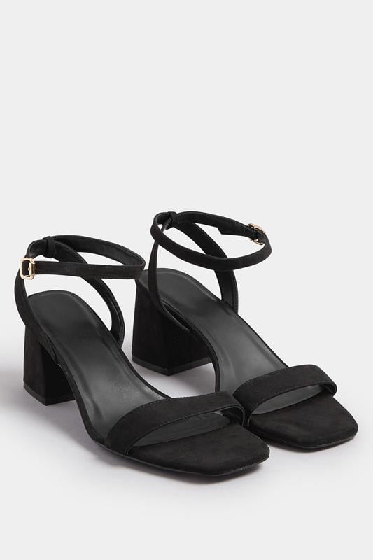 Evans Yours Black Faux Suede Block Heel Sandals In Extra Wide EEE Fit