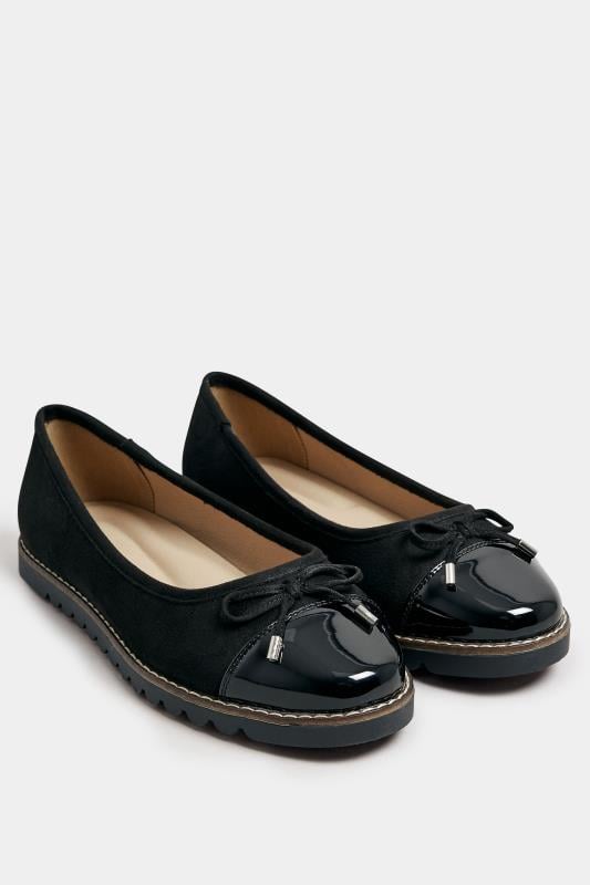 Evans Yours Black Faux Suede Bow Detail Ballet Pump In Extra Wide EEE Fit