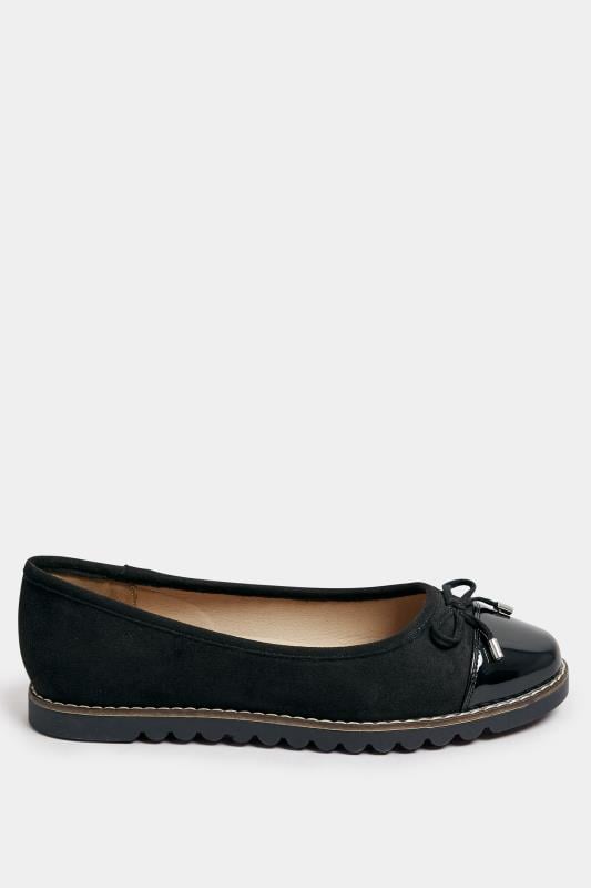Evans Yours Black Faux Suede Bow Detail Ballet Pump In Extra Wide EEE Fit