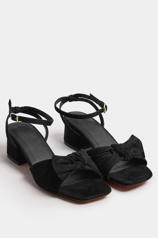 Evans Yours Black Faux Suede Bow Front Block Heels In Wide E Fit & Extra Wide EEE Fit