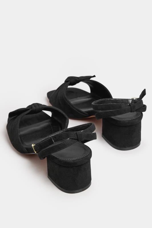 Evans Yours Black Faux Suede Bow Front Block Heels In Wide E Fit & Extra Wide EEE Fit