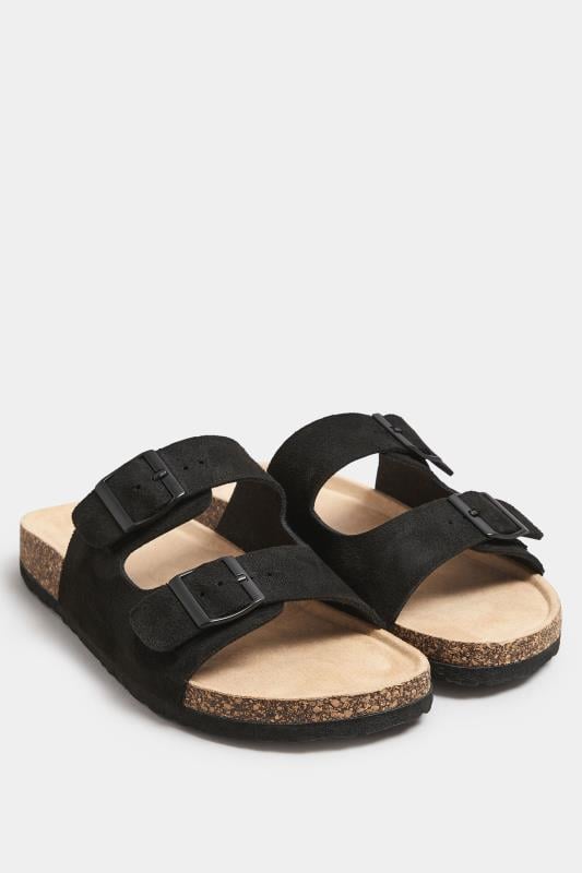 Evans Yours Black Faux Suede Buckle Strap Sandals In Extra Wide EEE Fit