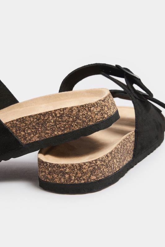 Evans Yours Black Faux Suede Buckle Strap Sandals In Extra Wide EEE Fit