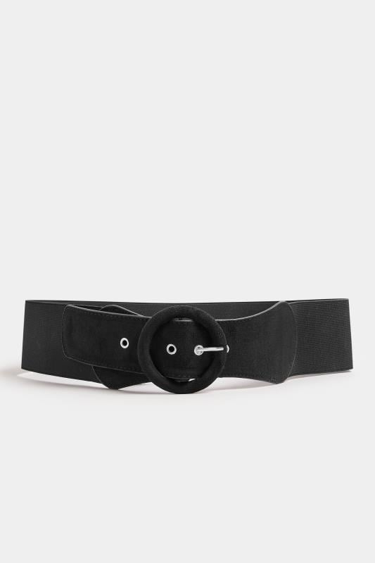 Evans Yours Black Faux Suede Buckle Wide Stretch Belt