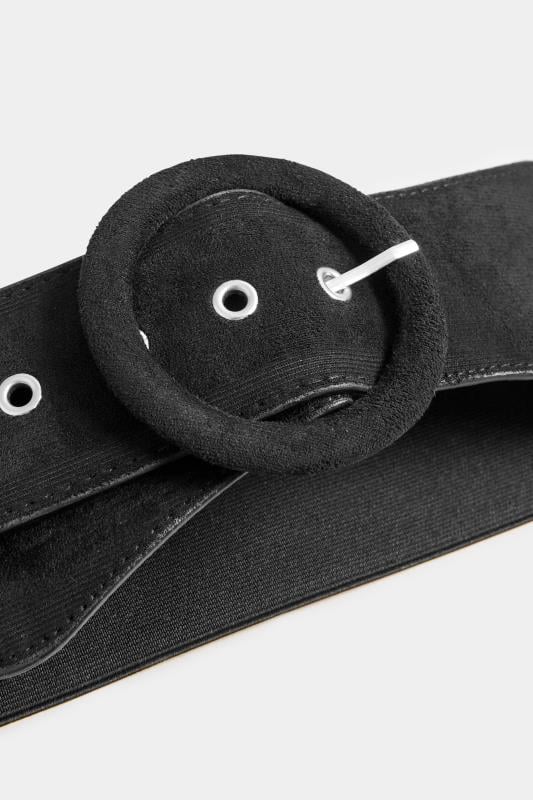 Evans Yours Black Faux Suede Buckle Wide Stretch Belt