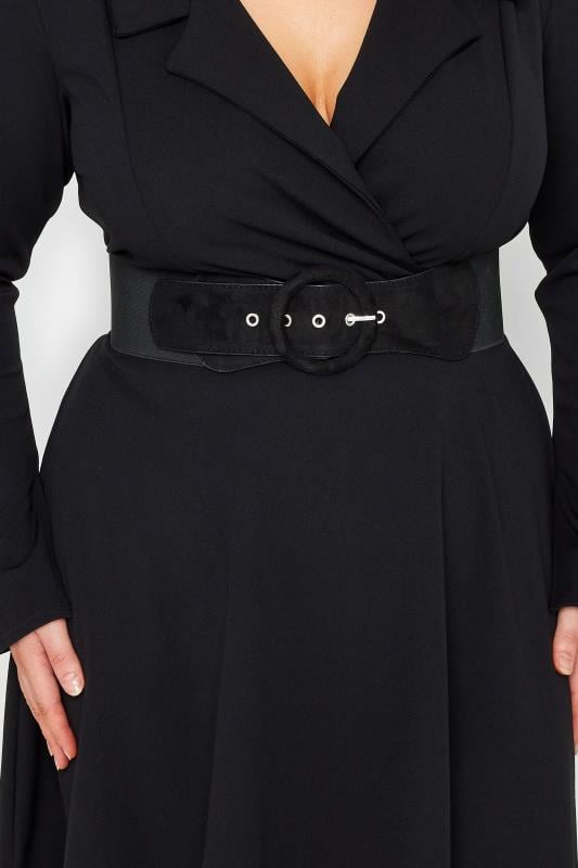 evans Yours Black Faux Suede Buckle Wide Stretch Belt