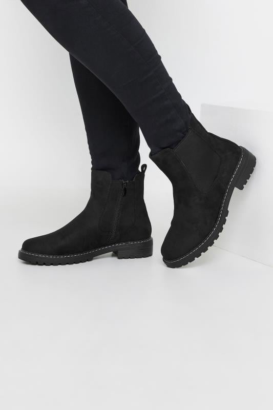 evans Yours Black Faux Suede Chelsea Boots In Wide E & Extra Wide EEE Fit