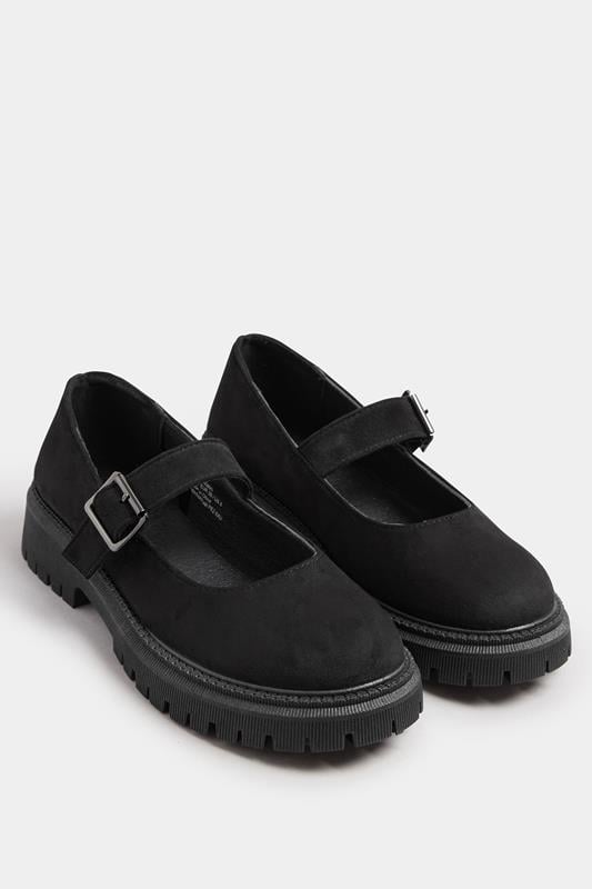 Evans Yours Black Faux Suede Chunky Mary Jane Shoes In Wide E Fit & Extra Wide EEE Fit