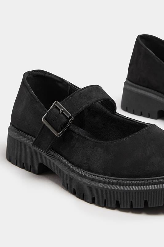 Evans Yours Black Faux Suede Chunky Mary Jane Shoes In Wide E Fit & Extra Wide EEE Fit