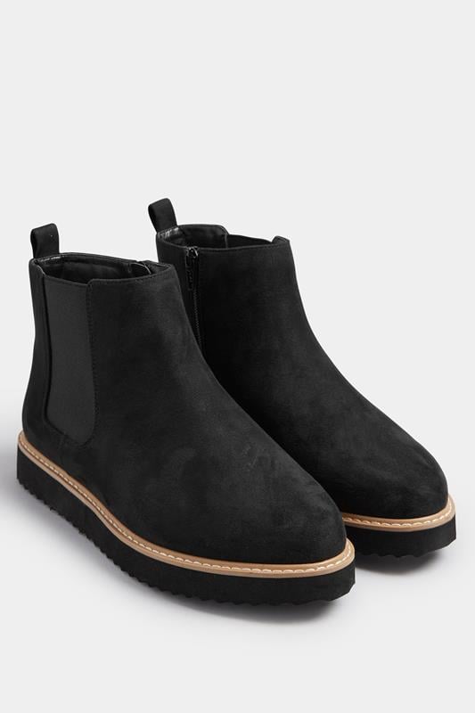 Evans Yours Black Faux Suede Contrast Trim Chelsea Boots In Extra Wide EEE Fit