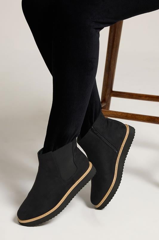 evans Yours Black Faux Suede Contrast Trim Chelsea Boots In Extra Wide EEE Fit
