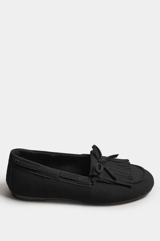 Evans Yours Black Faux Suede Fringe Loafers In Extra Wide EEE Fit