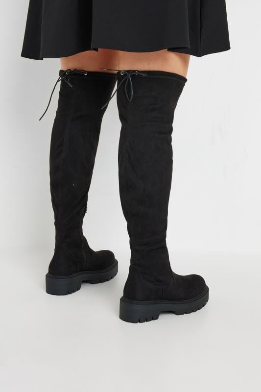 Evans Yours Black Faux Suede Knee High Boots In Extra Wide EEE Fit
