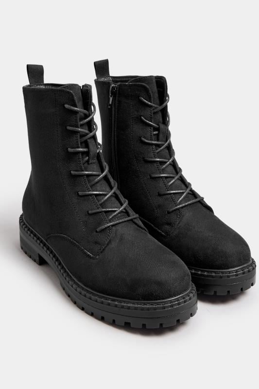 Evans Yours Black Faux Suede Lace Up Boots In Wide E Fit