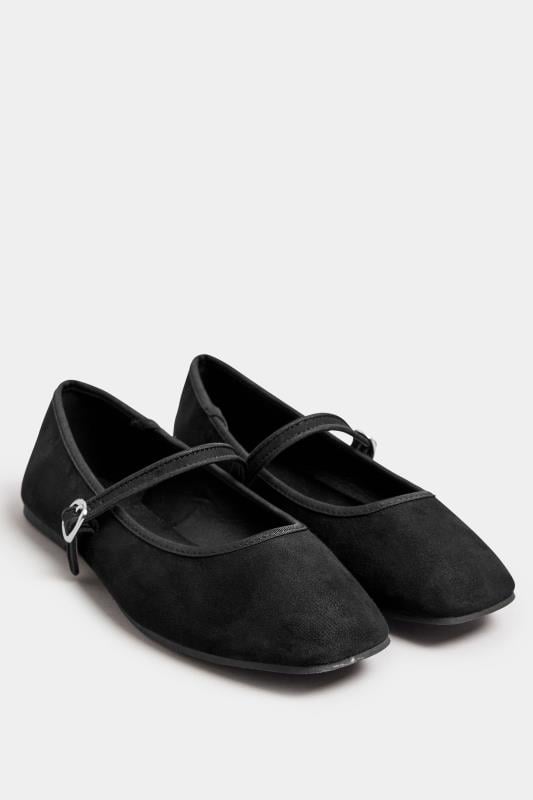 Evans Yours Black Faux Suede Mary Jane Ballerina Pumps In Extra Wide EEE Fit
