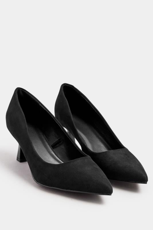 Evans Yours Black Faux Suede Point Court Shoes In Extra Wide EEE Fit