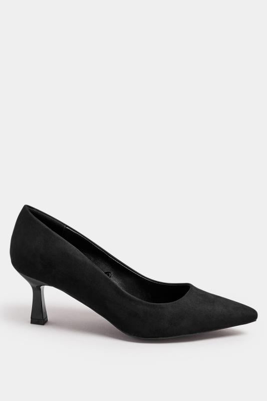 Evans Yours Black Faux Suede Point Court Shoes In Extra Wide EEE Fit
