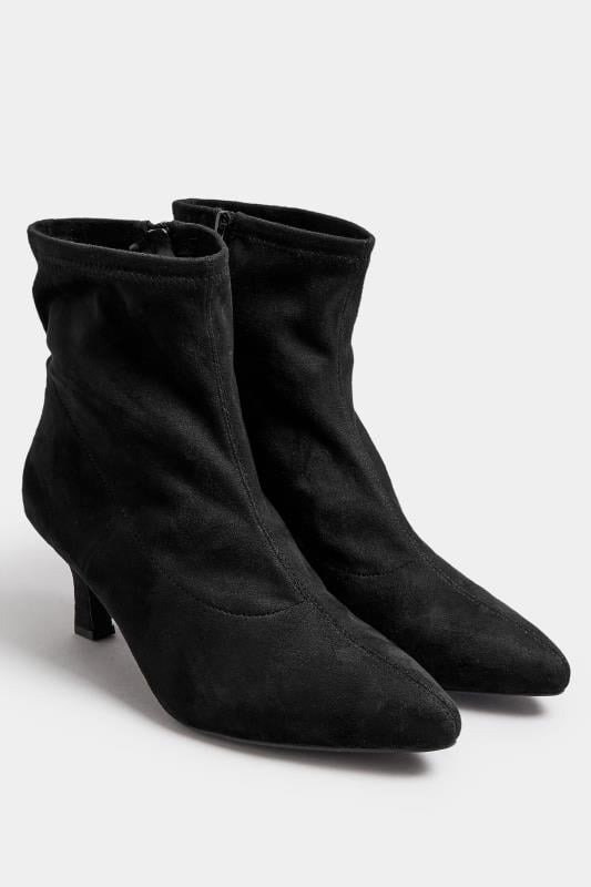 Evans Yours Black Faux Suede Point Heeled Ankle Boots In Extra Wide EEE Fit
