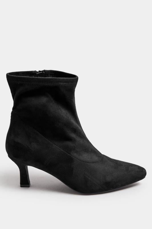 Evans Yours Black Faux Suede Point Heeled Ankle Boots In Extra Wide EEE Fit