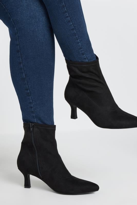evans Yours Black Faux Suede Point Heeled Ankle Boots In Extra Wide EEE Fit
