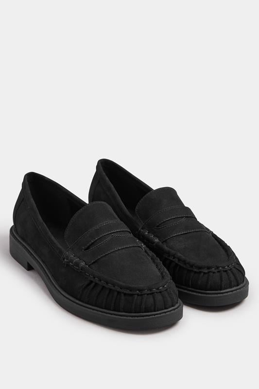 Evans Yours Black Faux Suede Ruched Front Loafers In Extra Wide EEE Fit