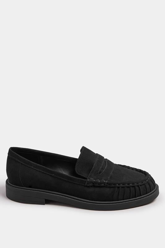 Evans Yours Black Faux Suede Ruched Front Loafers In Extra Wide EEE Fit