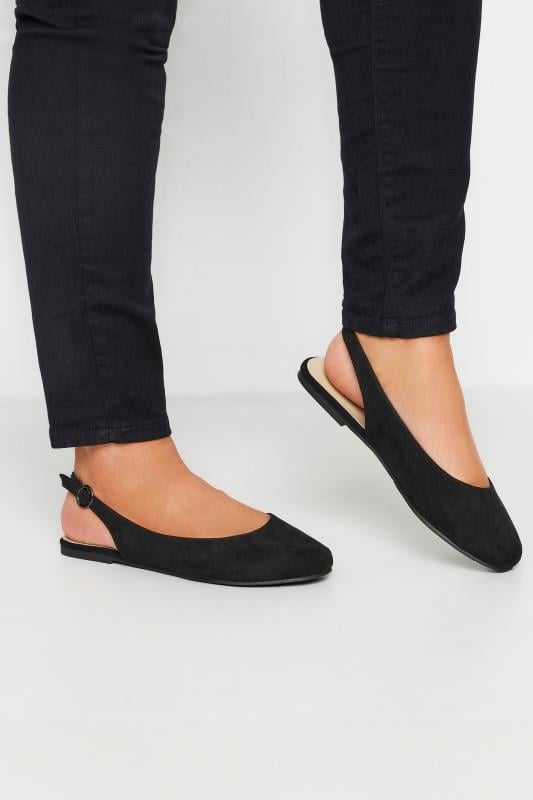 evans Yours Black Faux Suede Slingback Pumps In Extra Wide EEE Fit