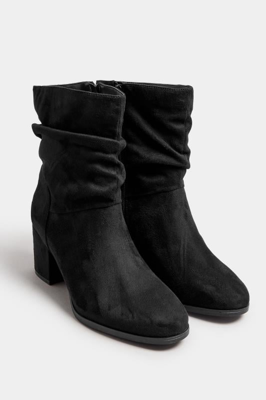 Evans Yours Black Faux Suede Slouch Ankle Boots In Wide E Fit & Extra Wide EEE Fit
