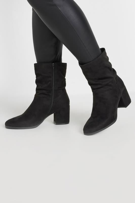 evans Yours Black Faux Suede Slouch Ankle Boots In Wide E Fit & Extra Wide EEE Fit