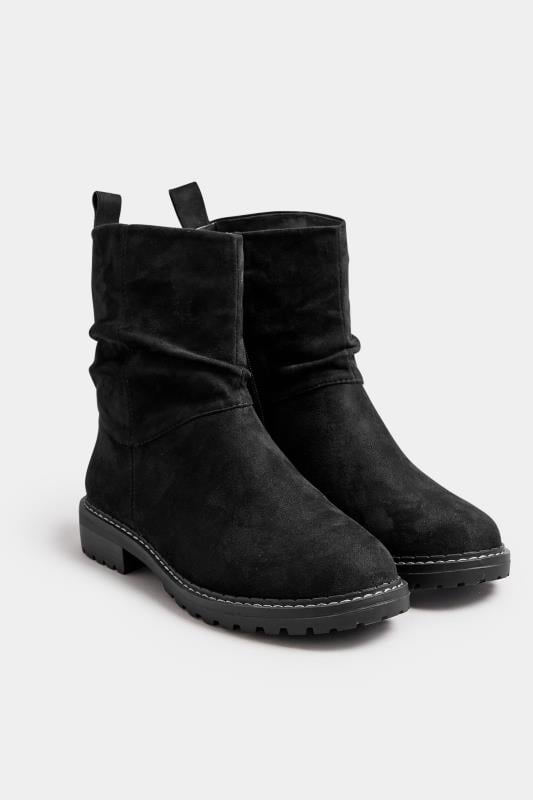 Evans Yours Black Faux Suede Slouch Boots In Extra Wide EEE Fit