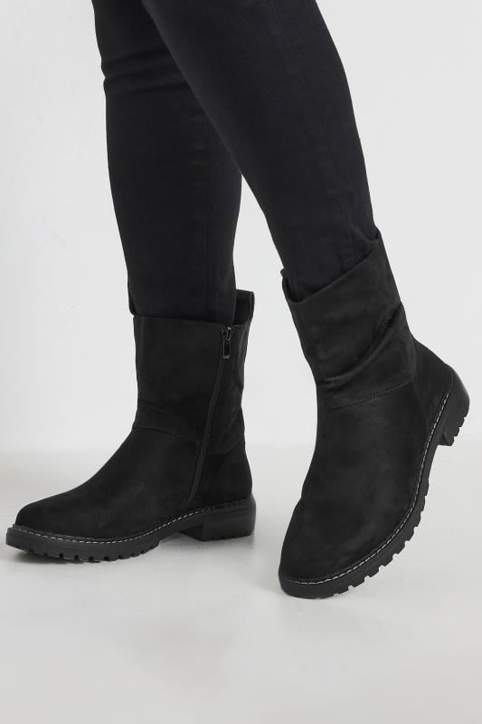 evans Yours Black Faux Suede Slouch Boots In Extra Wide EEE Fit
