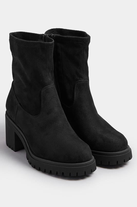 Evans Yours Black Faux Suede Stretch Sock Boots In Extra Wide EEE Fit