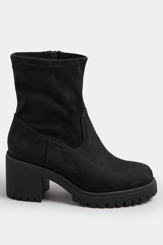 Evans Yours Black Faux Suede Stretch Sock Boots In Extra Wide EEE Fit
